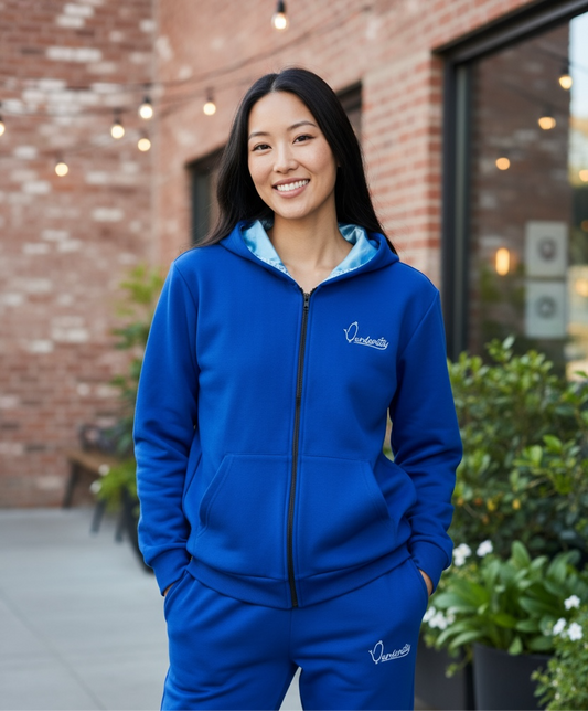 Satin Lined Royal Blue Full Zip Hoodie