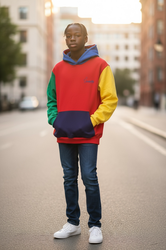 Colourblock Overhead Hoodie Red