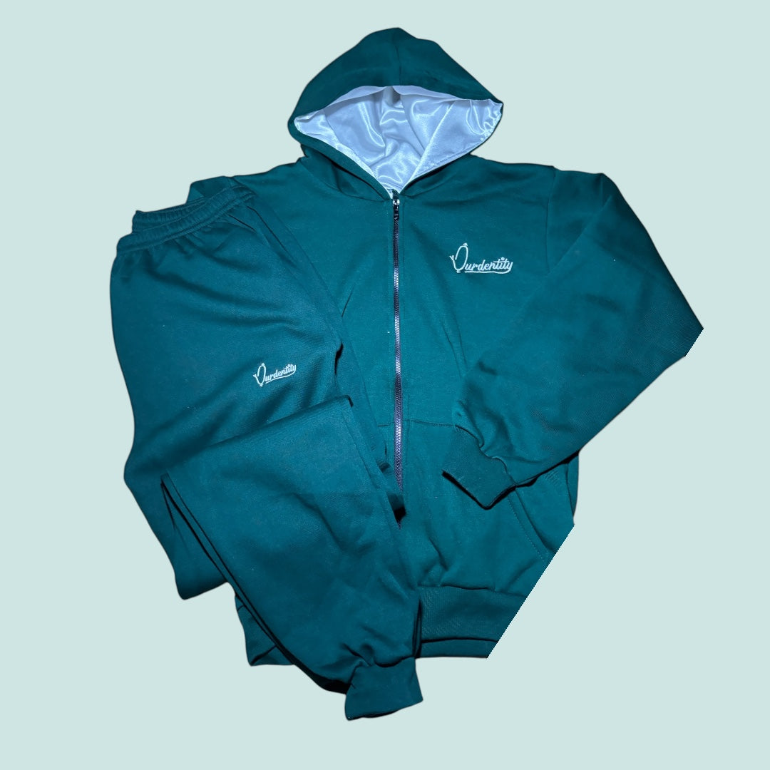 Forest Zip Tracksuit with Satin Lined Hood and Cuffed Bottoms
