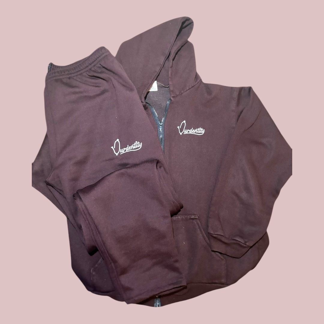 Brown Zip Tracksuit with Open Ankle Bottoms
