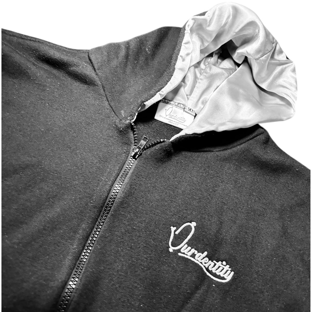 Satin Lined Black Full Zip Hoodie
