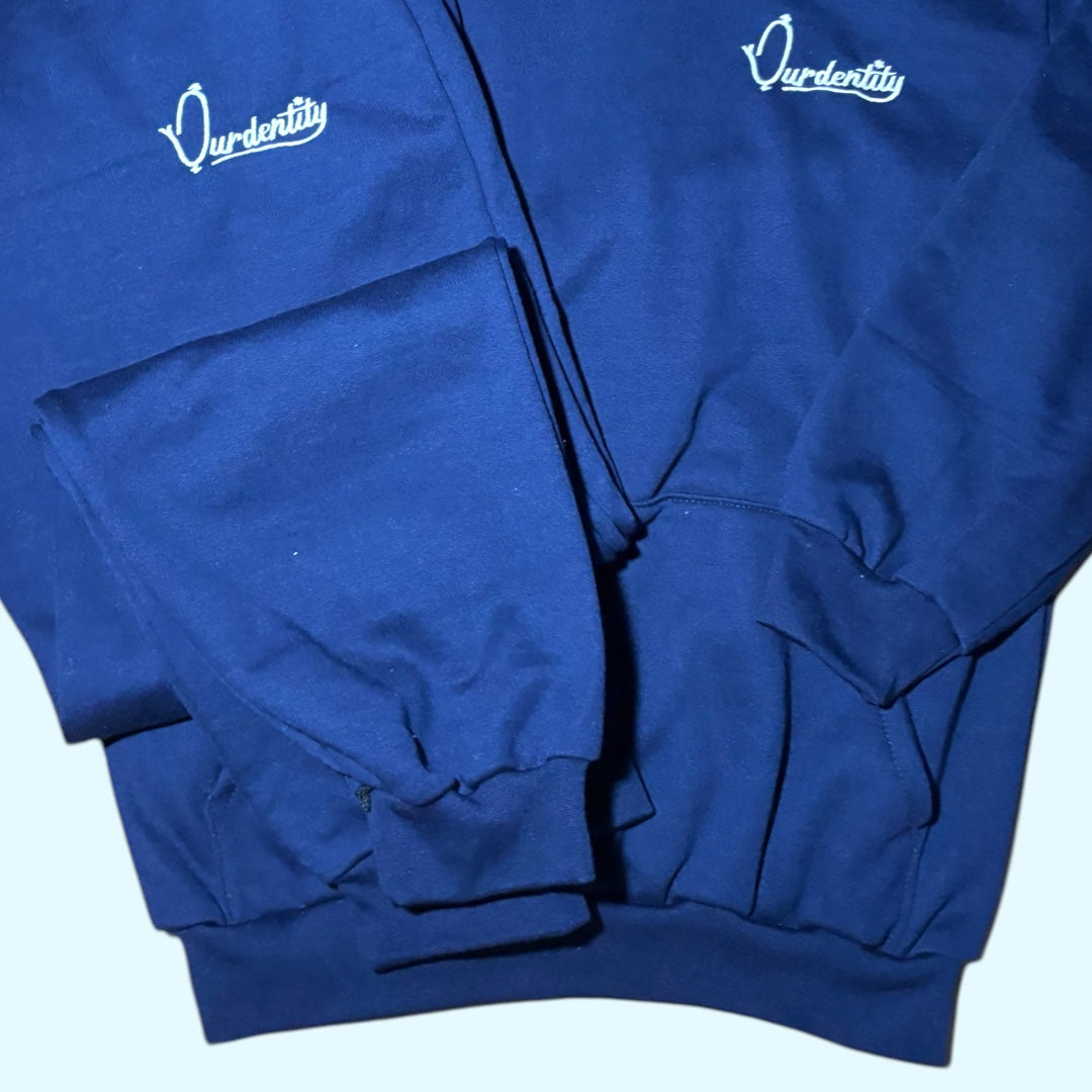 Navy Blue Overhead Tracksuit with Satin Lined Hood and Cuffed Bottoms