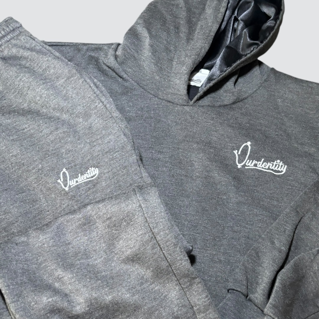 Raven Grey Overhead Tracksuit with Satin Liner Hood and Cuffed Bottoms