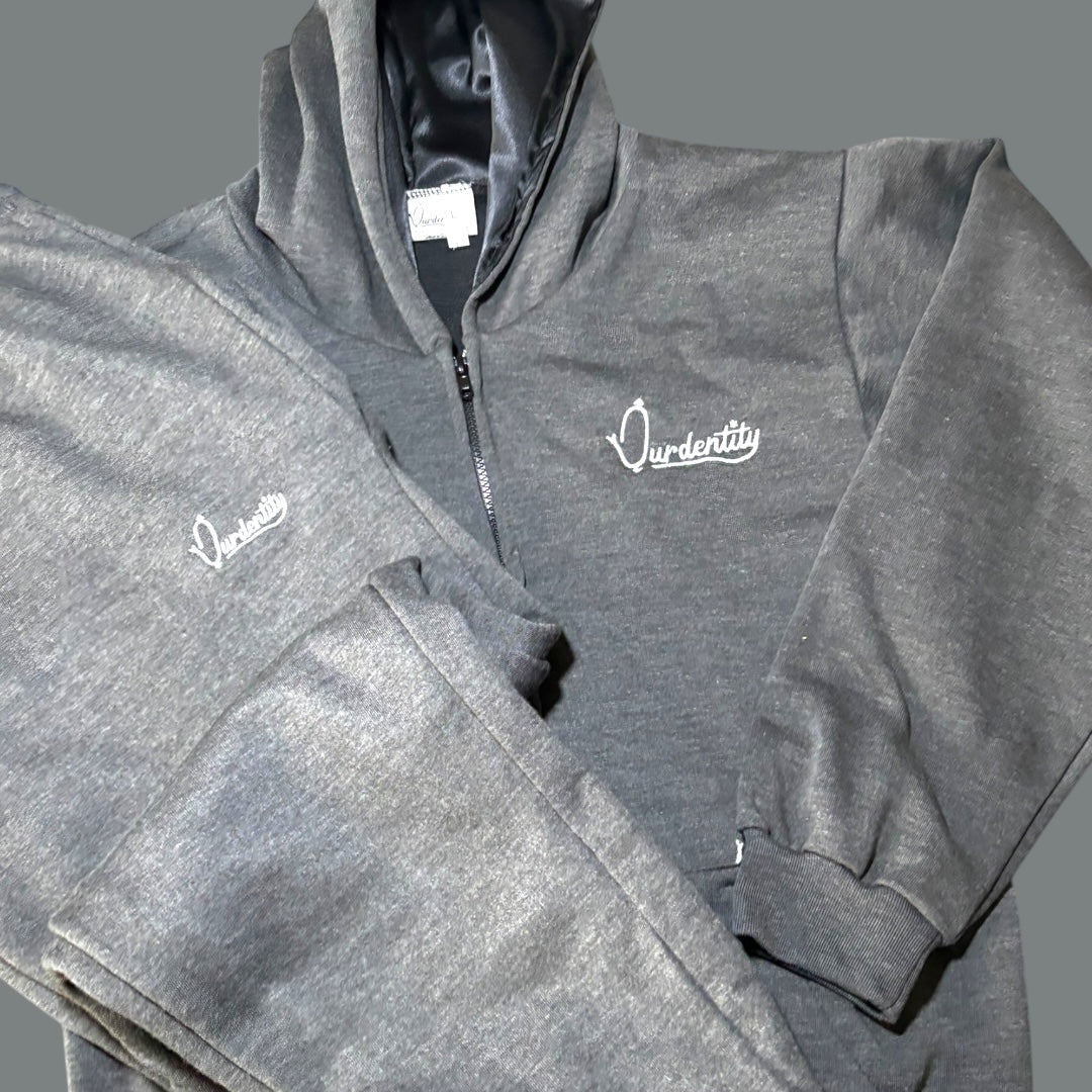 Raven Grey Overhead Tracksuit with Satin Lined Hood and Cuffed Bottoms