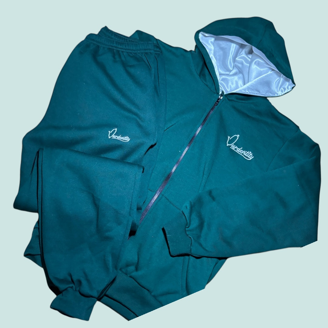 Forest Zip Tracksuit with Satin Lined Hood and Cuffed Bottoms