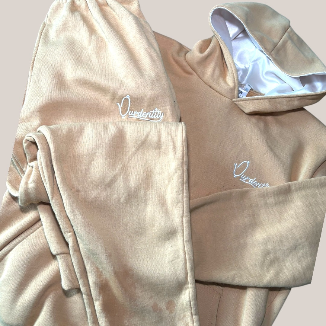 Caramel Overhead Tracksuit with Satin Lined Hood and Open Ankle Bottoms