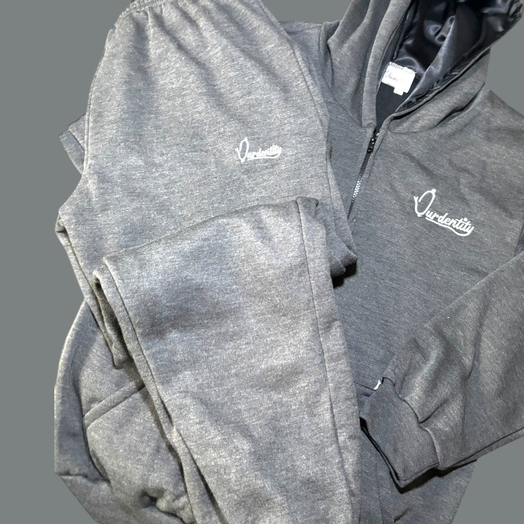 Raven Grey Overhead Tracksuit with Satin Lined Hood and Cuffed Bottoms