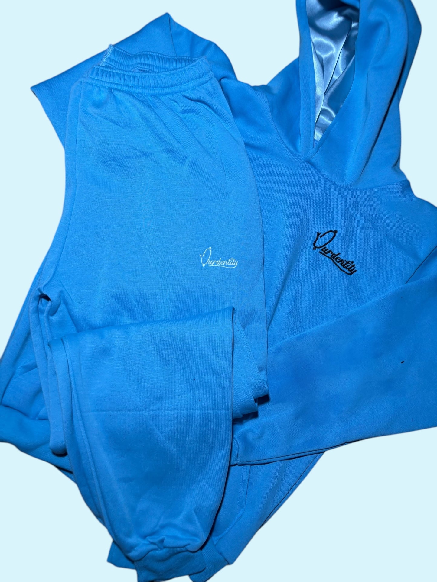 Sky Blue Overhead Tracksuit with Satin Lined Hood and and Cuffed Bottoms