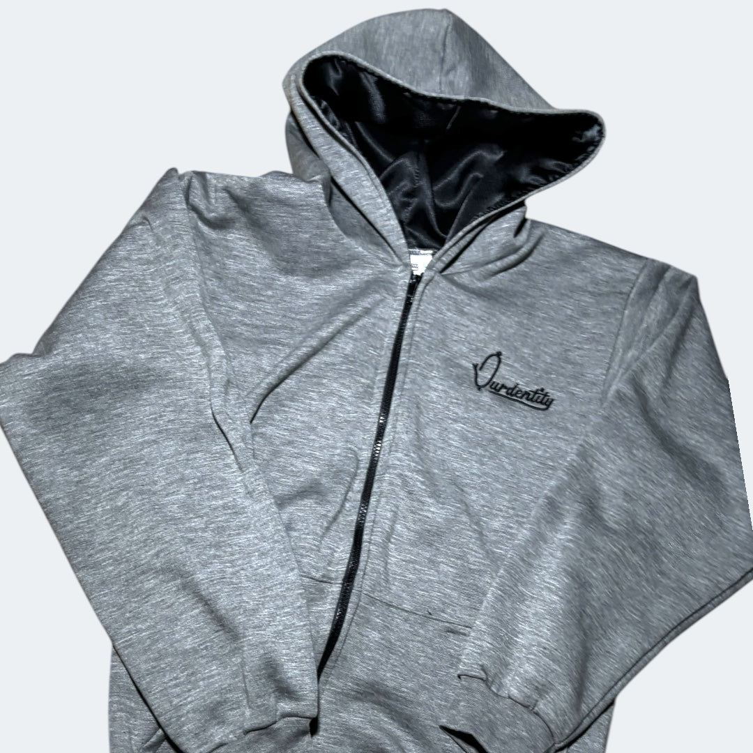 Satin Lined Raven Grey Full Zip Hoodie