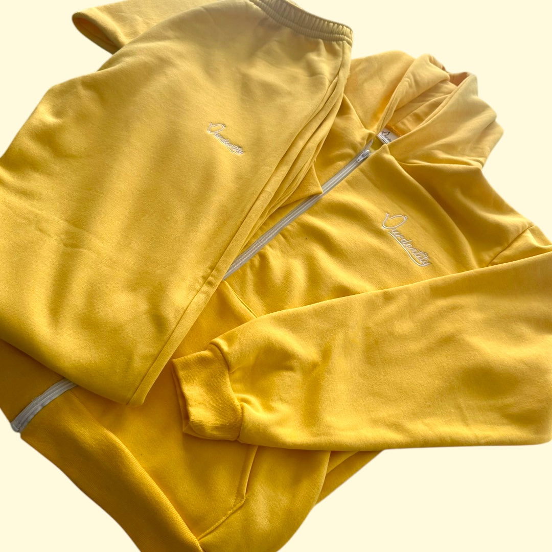 Yellow Zip Tracksuit with Open Ankle Bottoms
