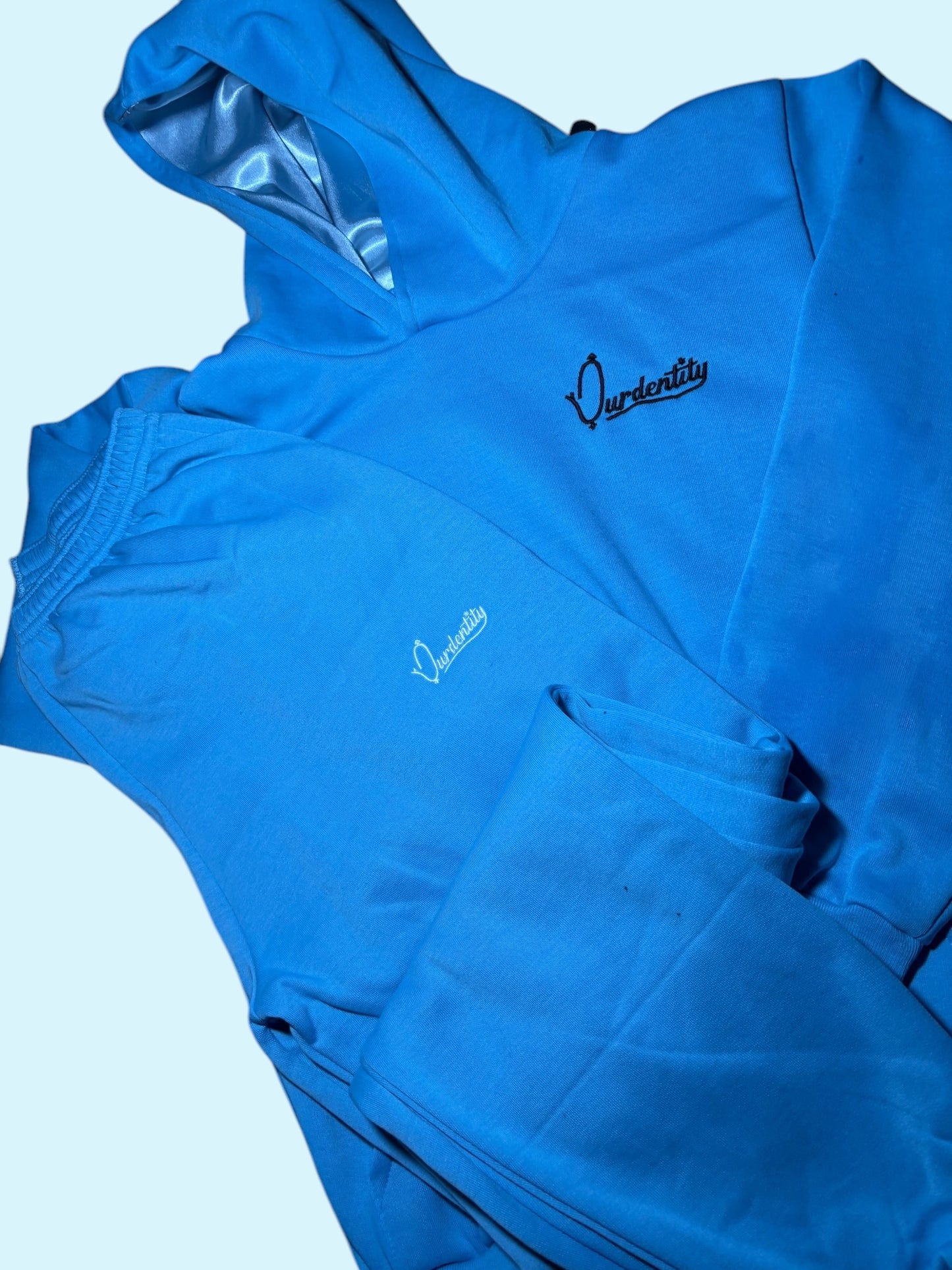 Sky Blue Overhead Tracksuit with Satin Lined Hood and and Cuffed Bottoms