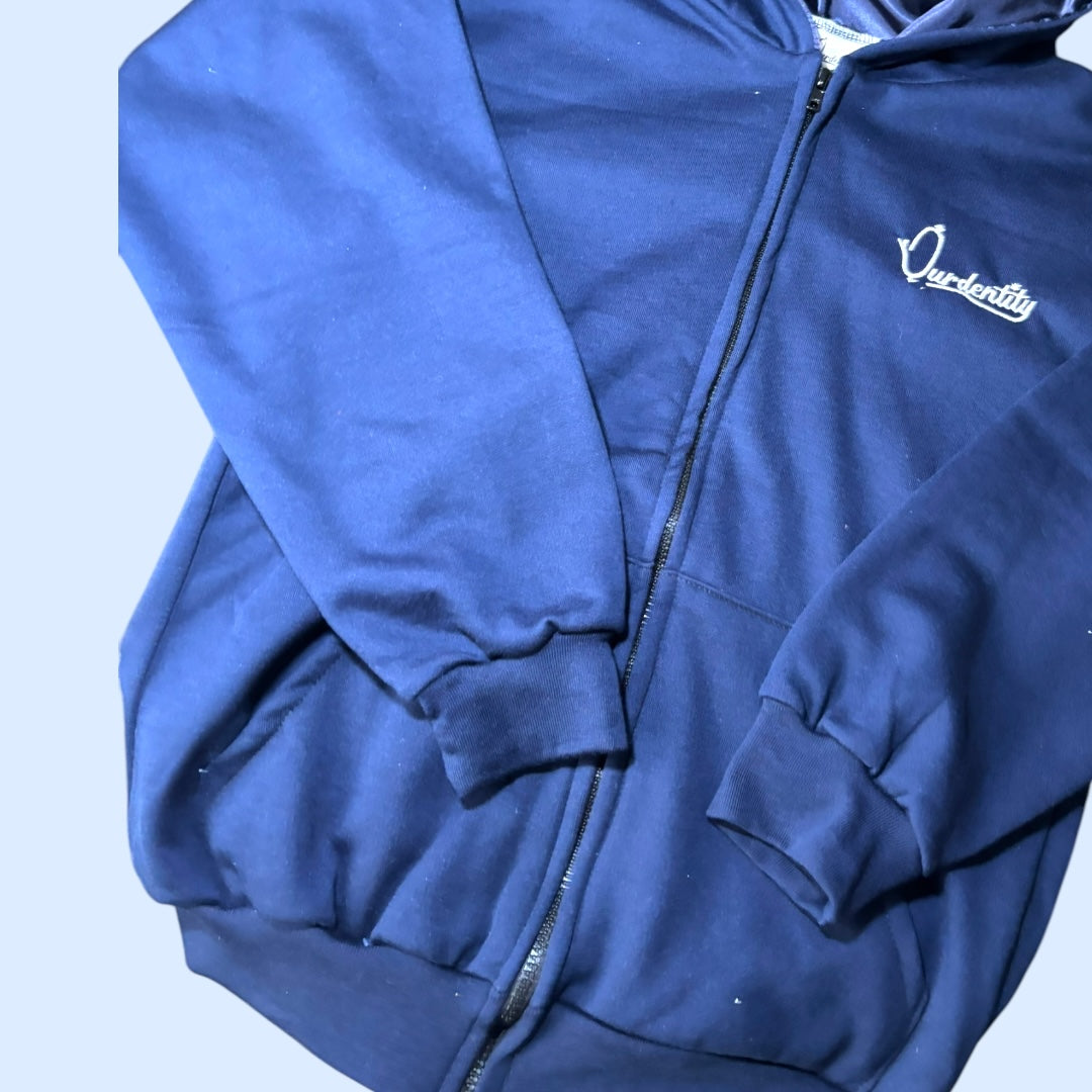 Satin Lined Navy Blue Full Zip Hoodie