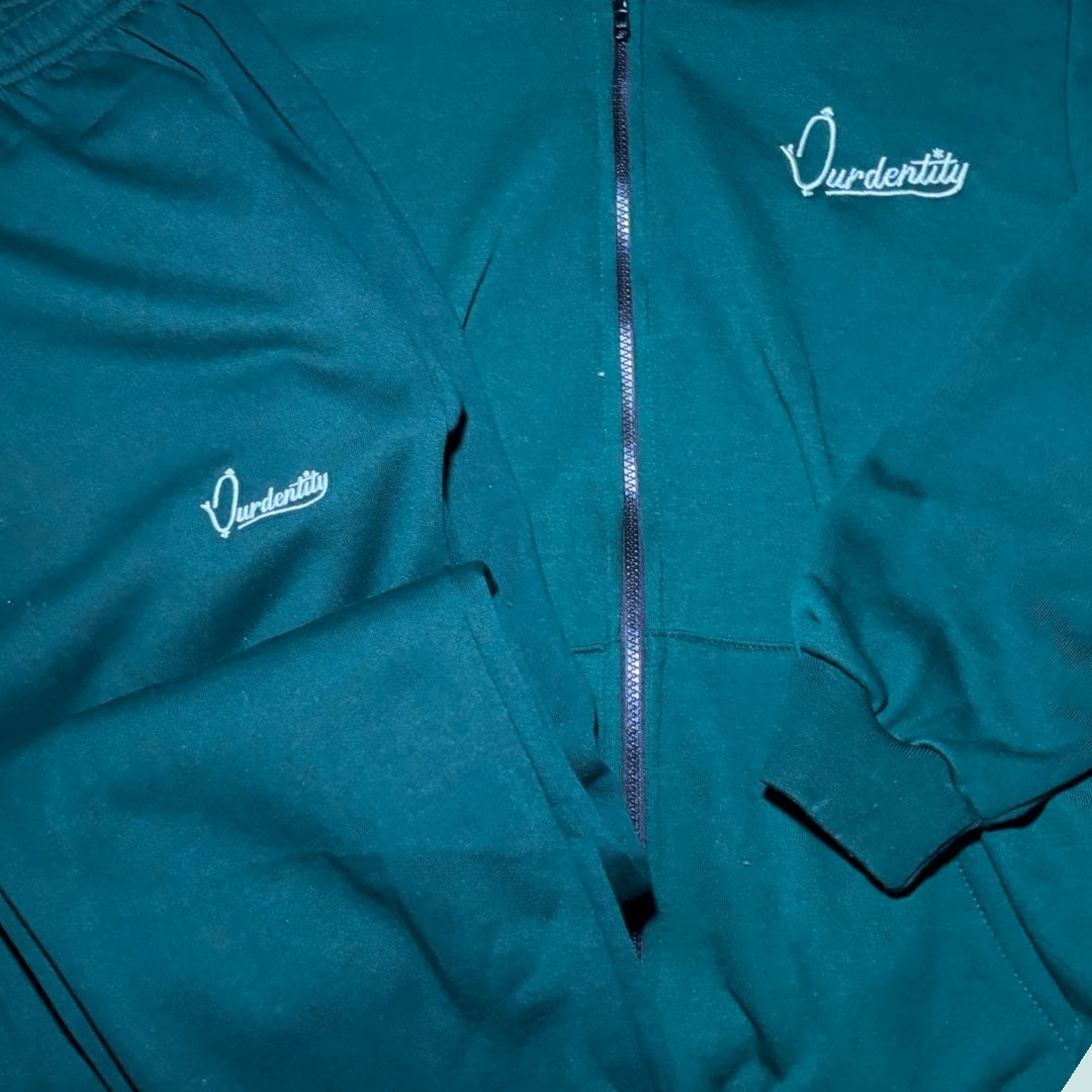 Forest Zip Tracksuit with Satin Lined Hood and Cuffed Bottoms