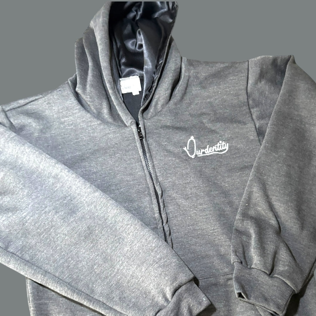 Satin Lined Smoke Grey Zip Hoodie