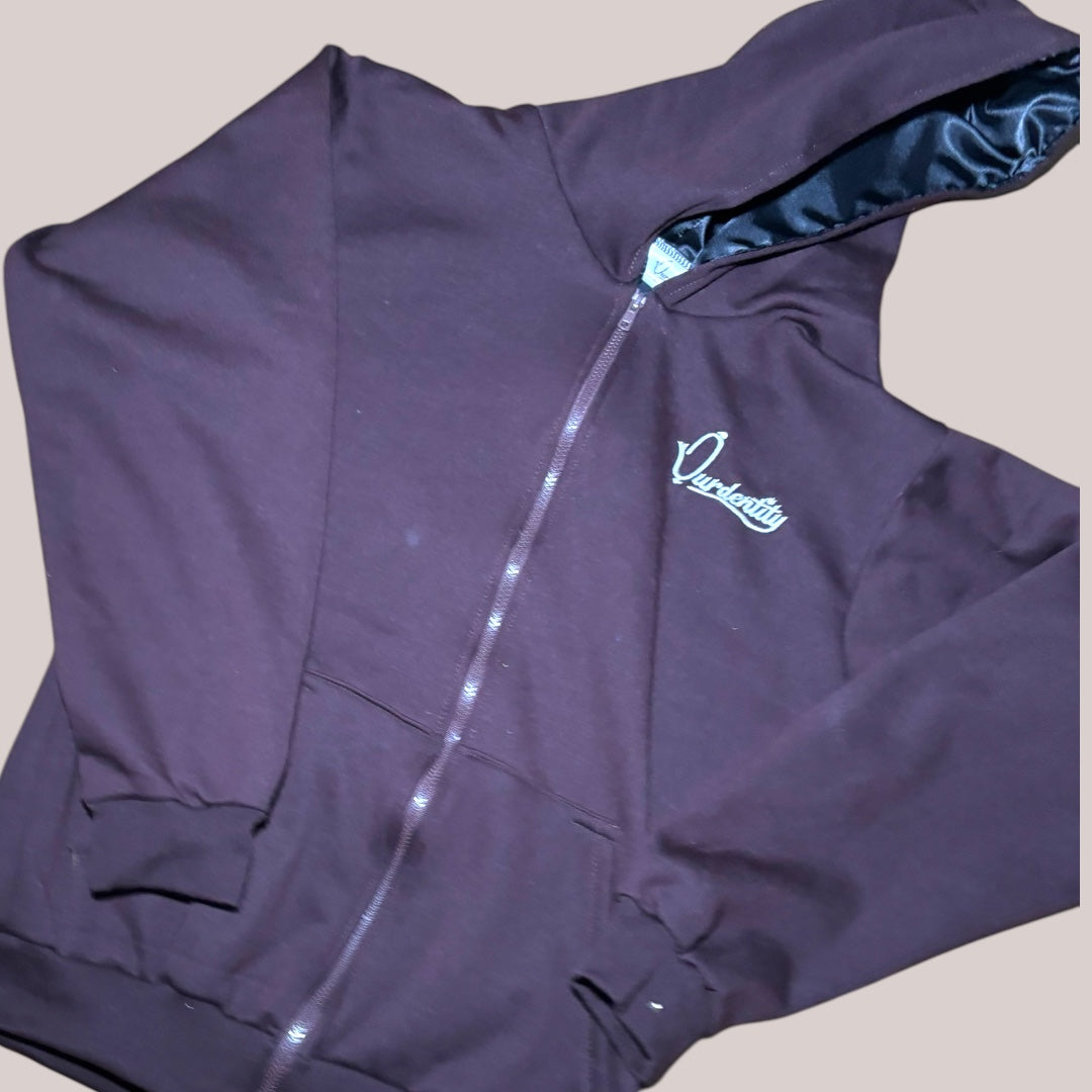 Satin Lined Brown Full Zip Hoodie