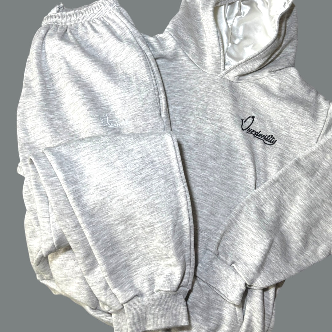 Silver Grey Overhead Tracksuit with Satin Lined Hood and Cuffed Bottoms