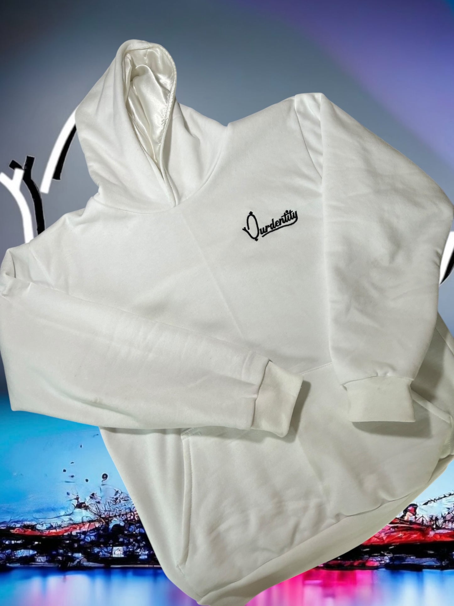 Satin Lined White Overhead Hoodie