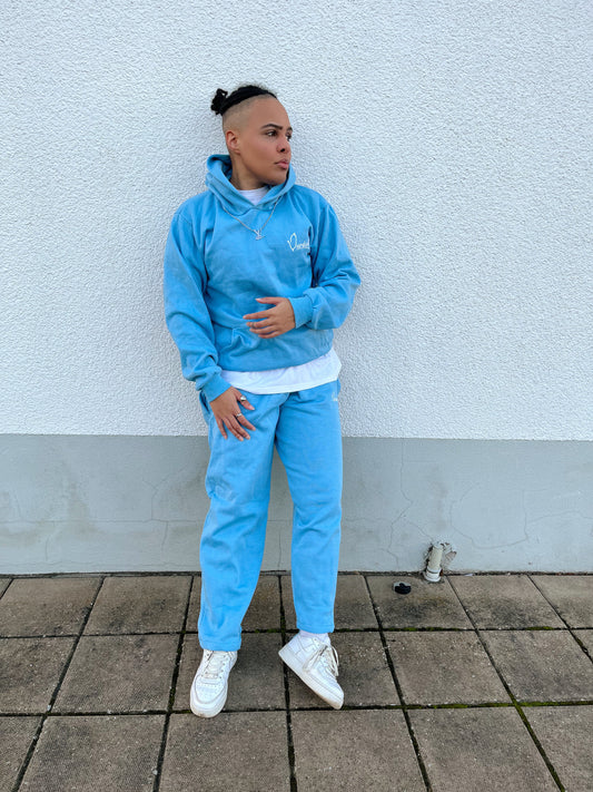 Sky Blue Overhead Tracksuit with Open Ankle Bottoms