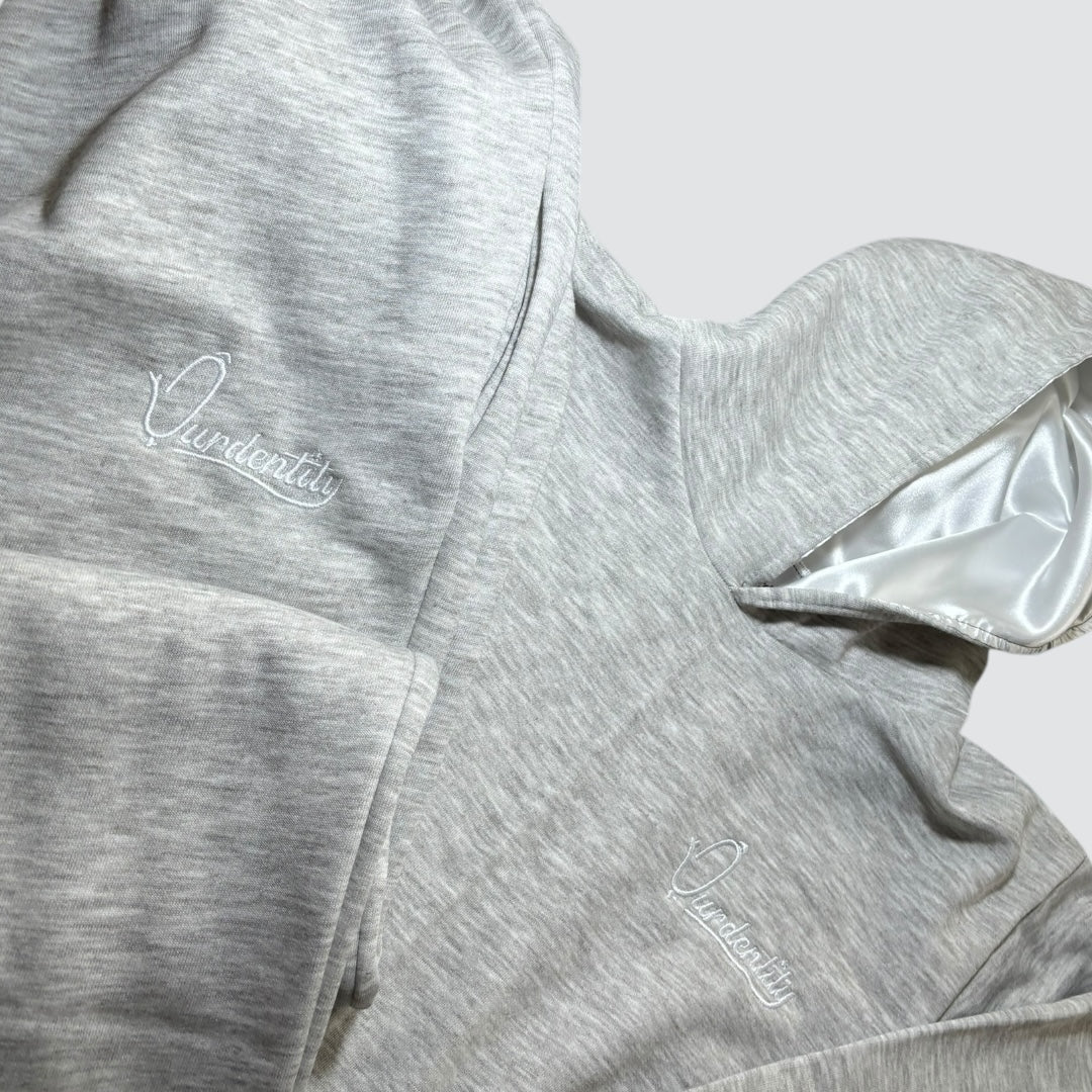 Silver Grey Overhead Tracksuit with Satin Lined Hood and Open Ankle Bottoms
