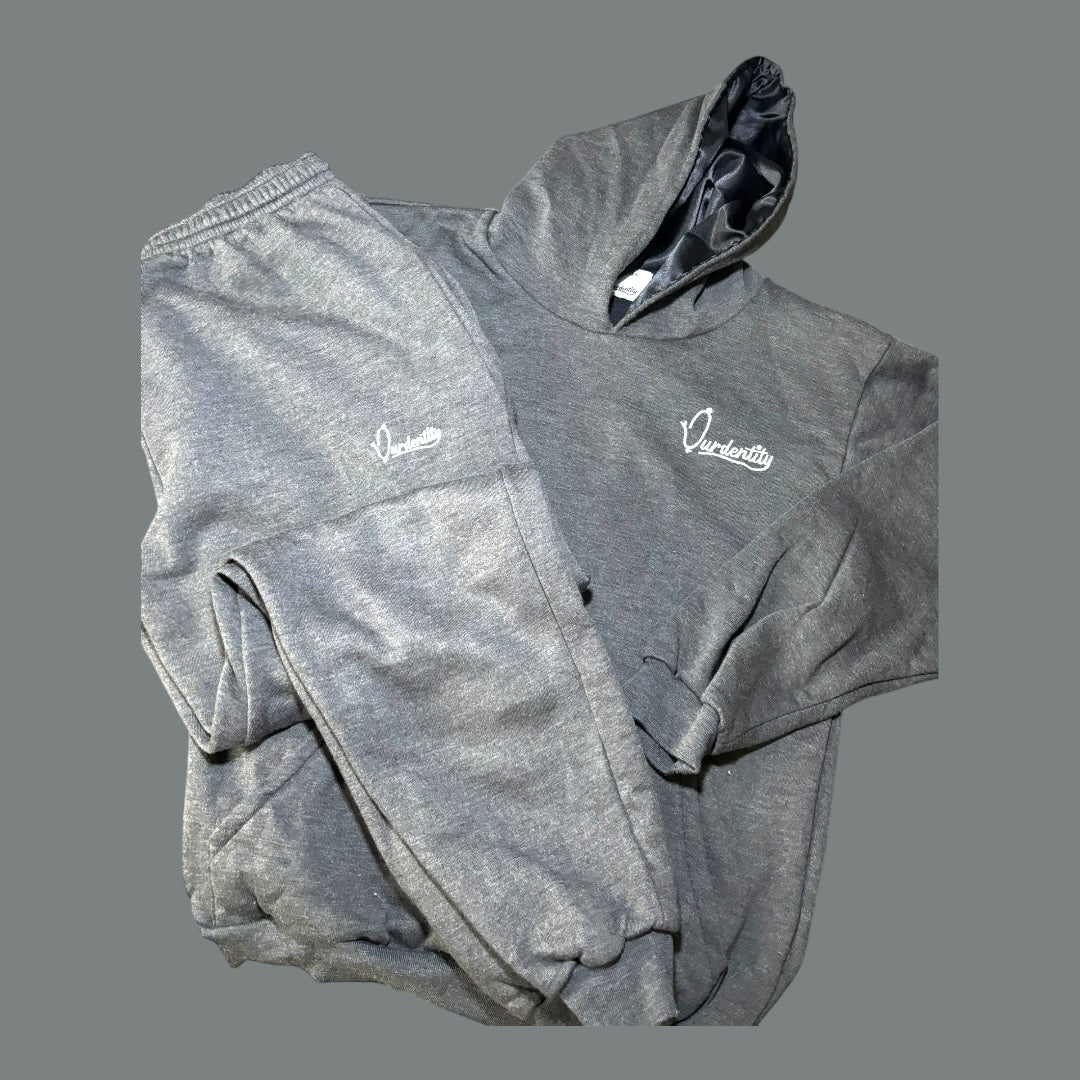 Raven Grey Overhead Tracksuit with Satin Liner Hood and Cuffed Bottoms