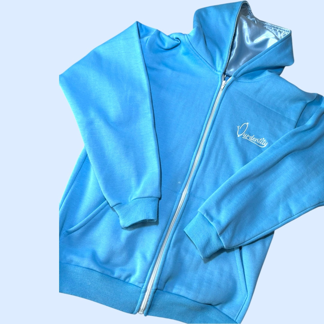 Satin Lined Sky Blue Full Zip Hoodie