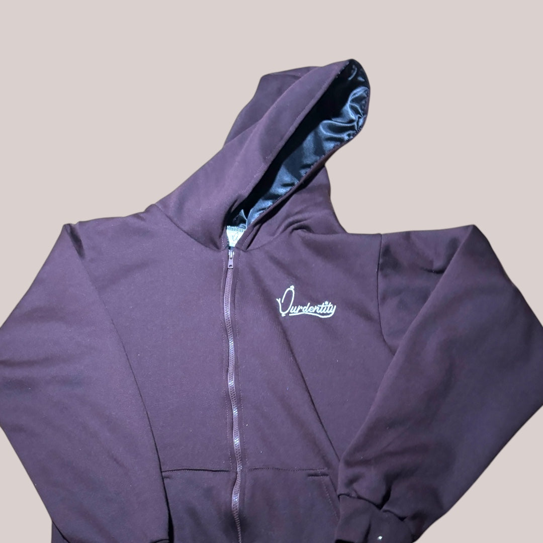 Satin Lined Brown Full Zip Hoodie