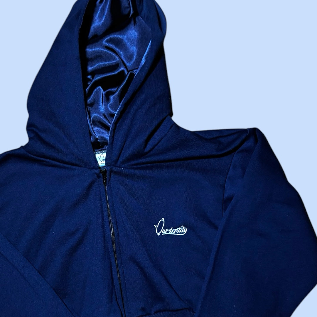 Navy Blue Crop Zip Hoodie