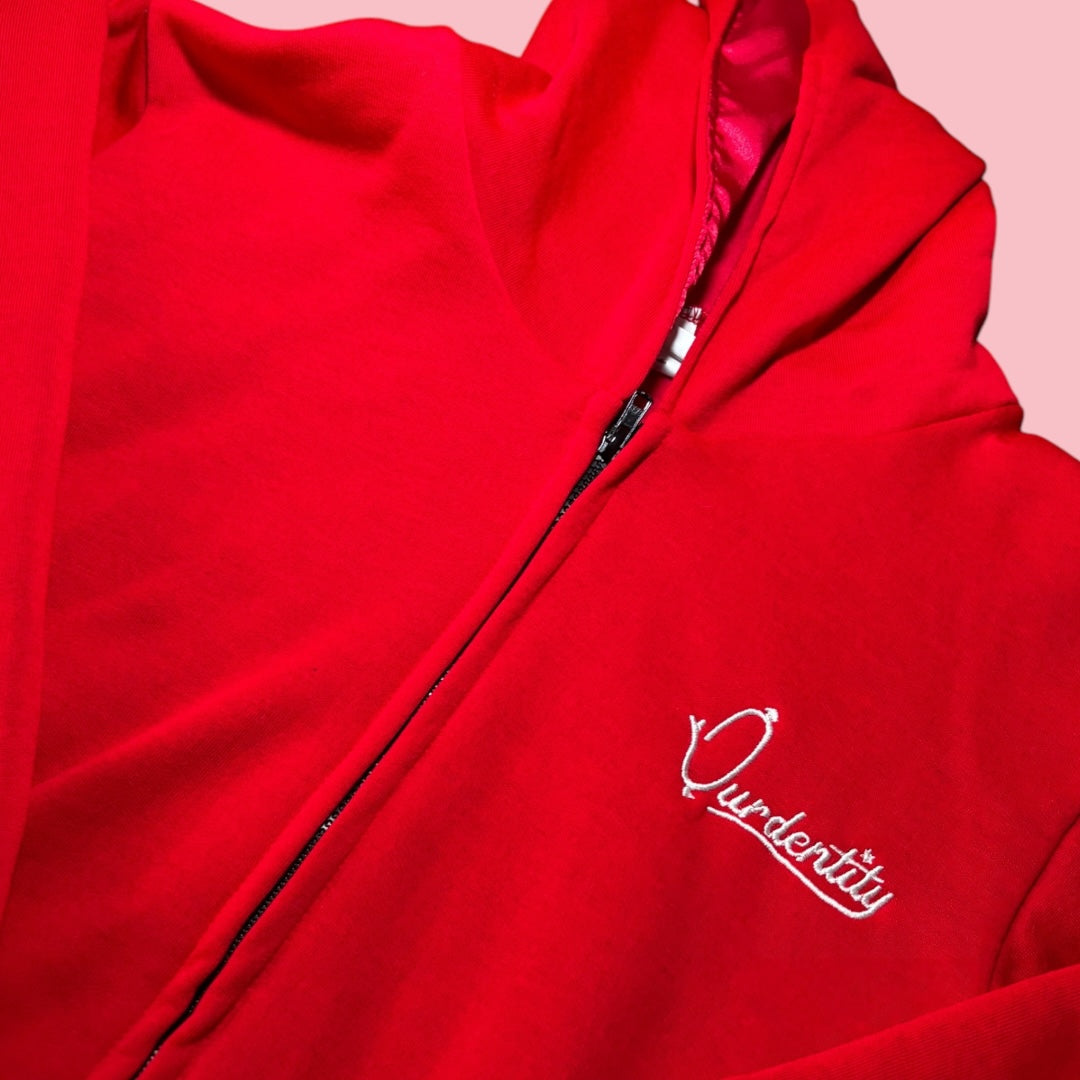 Satin Lined Red Full Zip Hoodie