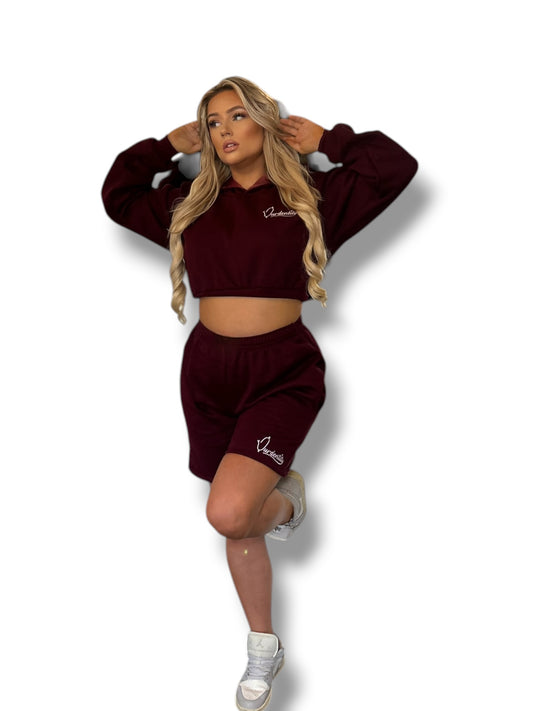 Dark Wine Luxe Crop Hoodie