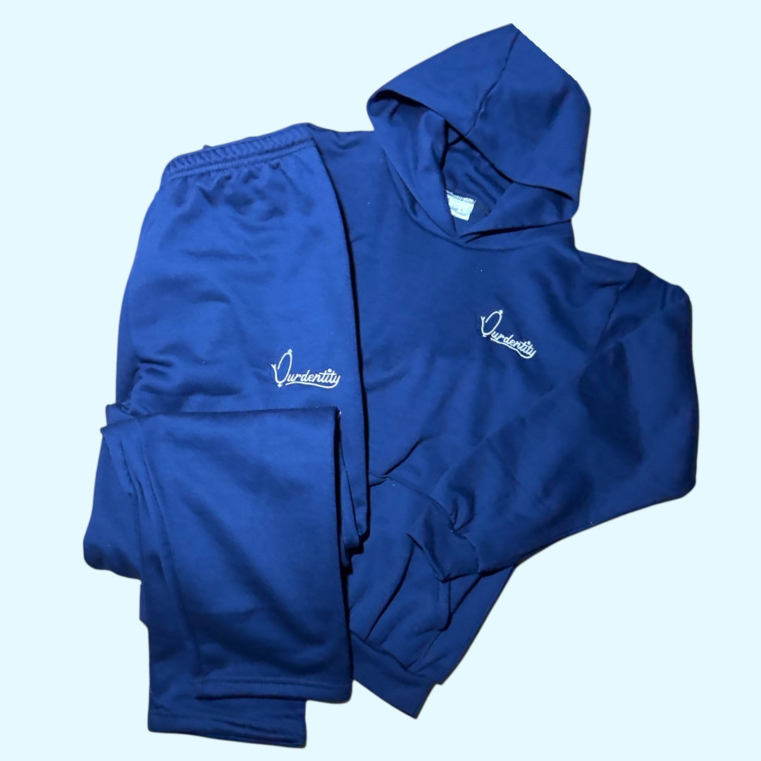 Navy Blue Overhead Tracksuit with Satin Lined Hood and Open Ankle Bottoms