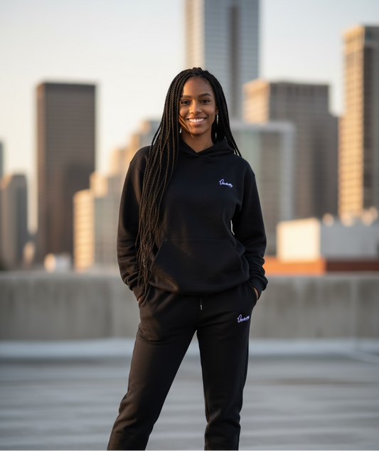 Black Overhead Tracksuit with Open Cuff Bottoms