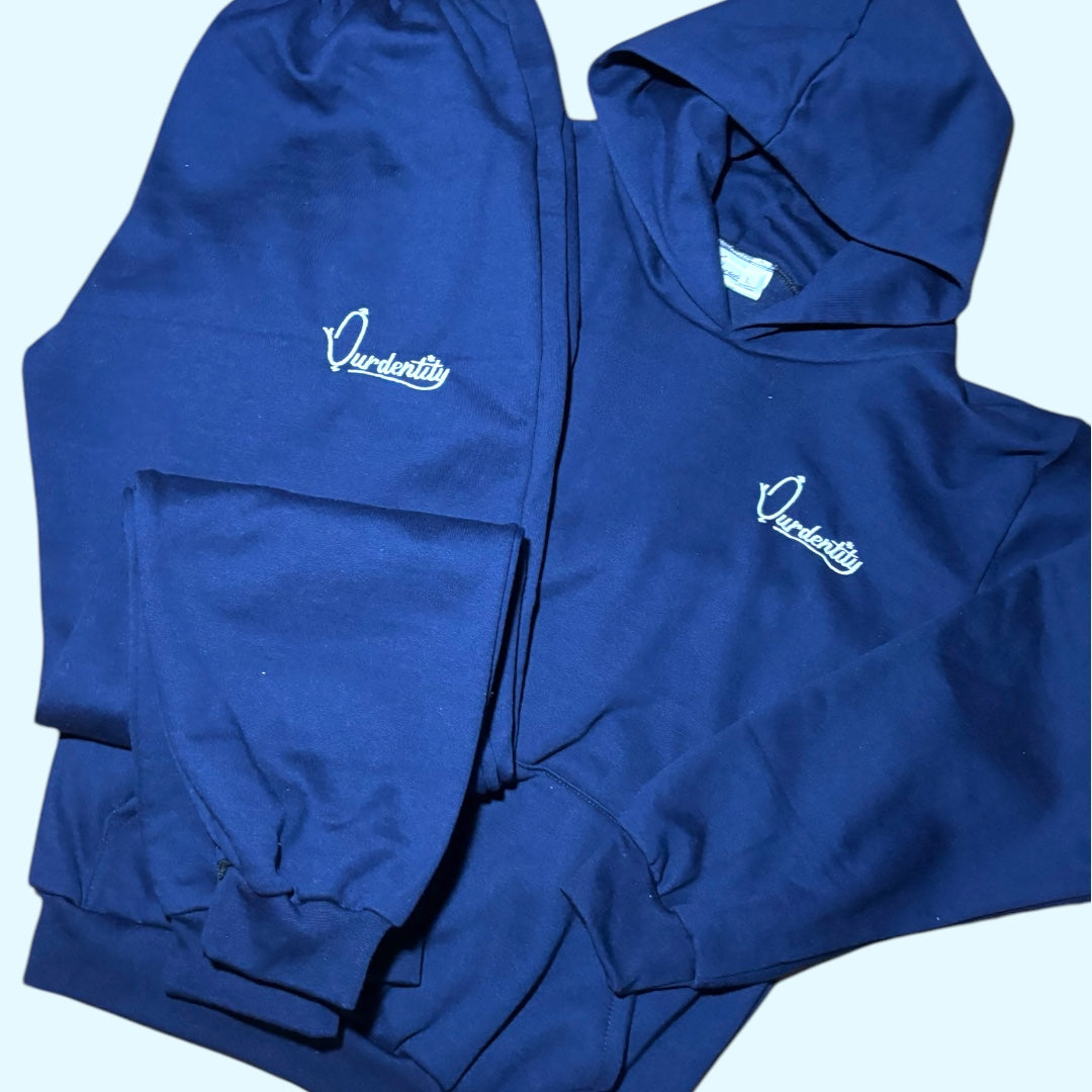 Navy Blue Overhead Tracksuit with Satin Lined Hood and Cuffed Bottoms