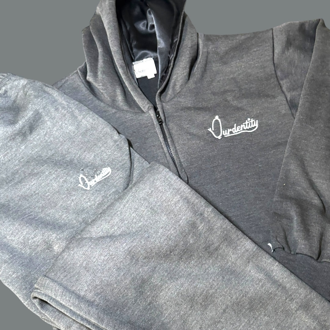 Raven Grey Overhead Tracksuit with Satin Lined Hood and Cuffed Bottoms