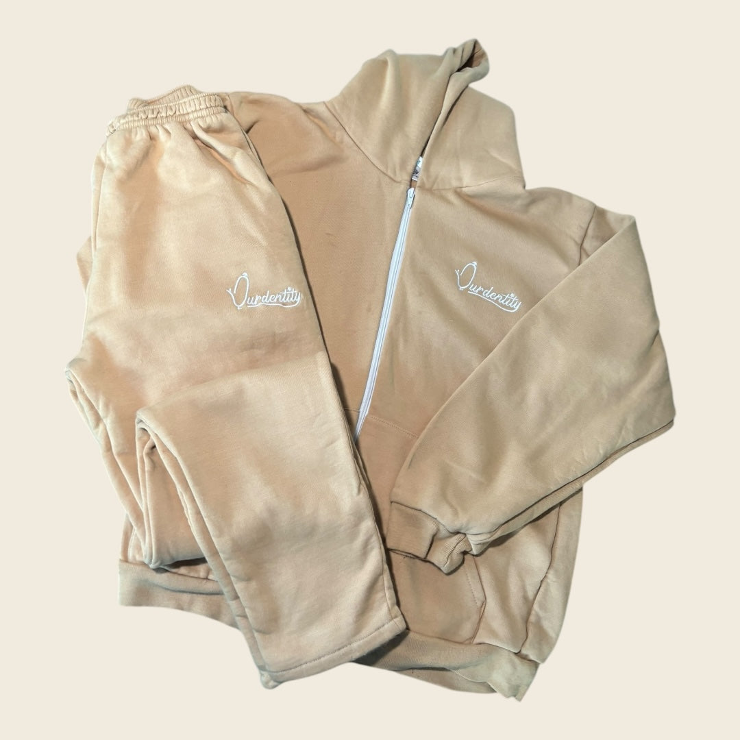 Caramel Zip Tracksuit with Open Ankle Bottoms