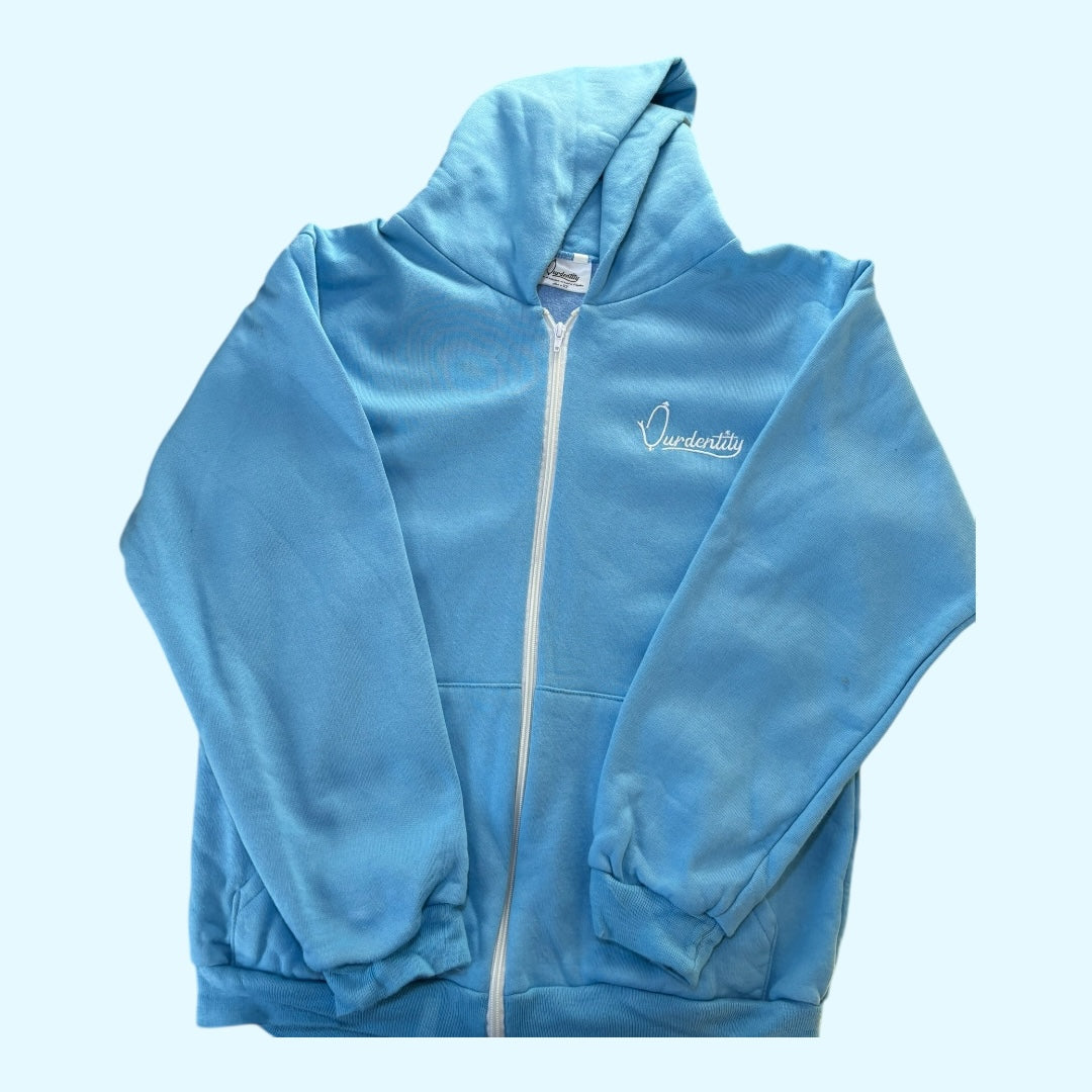 Sky Blue Zip Tracksuit with Open Ankle Bottoms