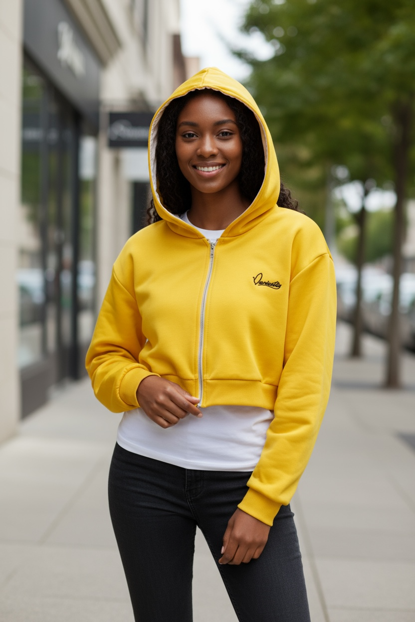 Yellow Crop Zip Hoodie