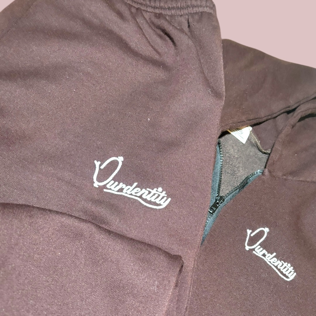 Brown Zip Tracksuit with Open Ankle Bottoms
