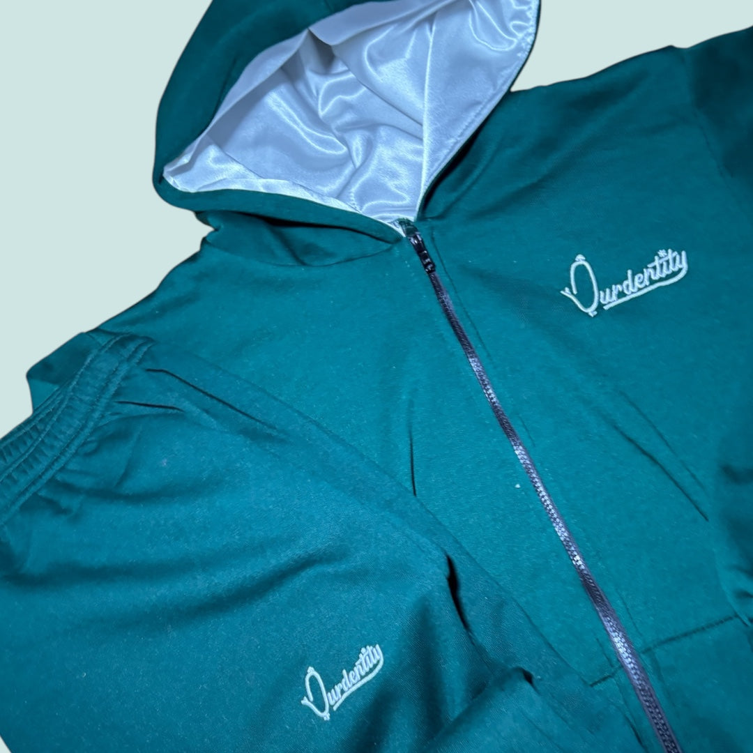 Forest Zip Tracksuit with Satin Lined Hood and Cuffed Bottoms