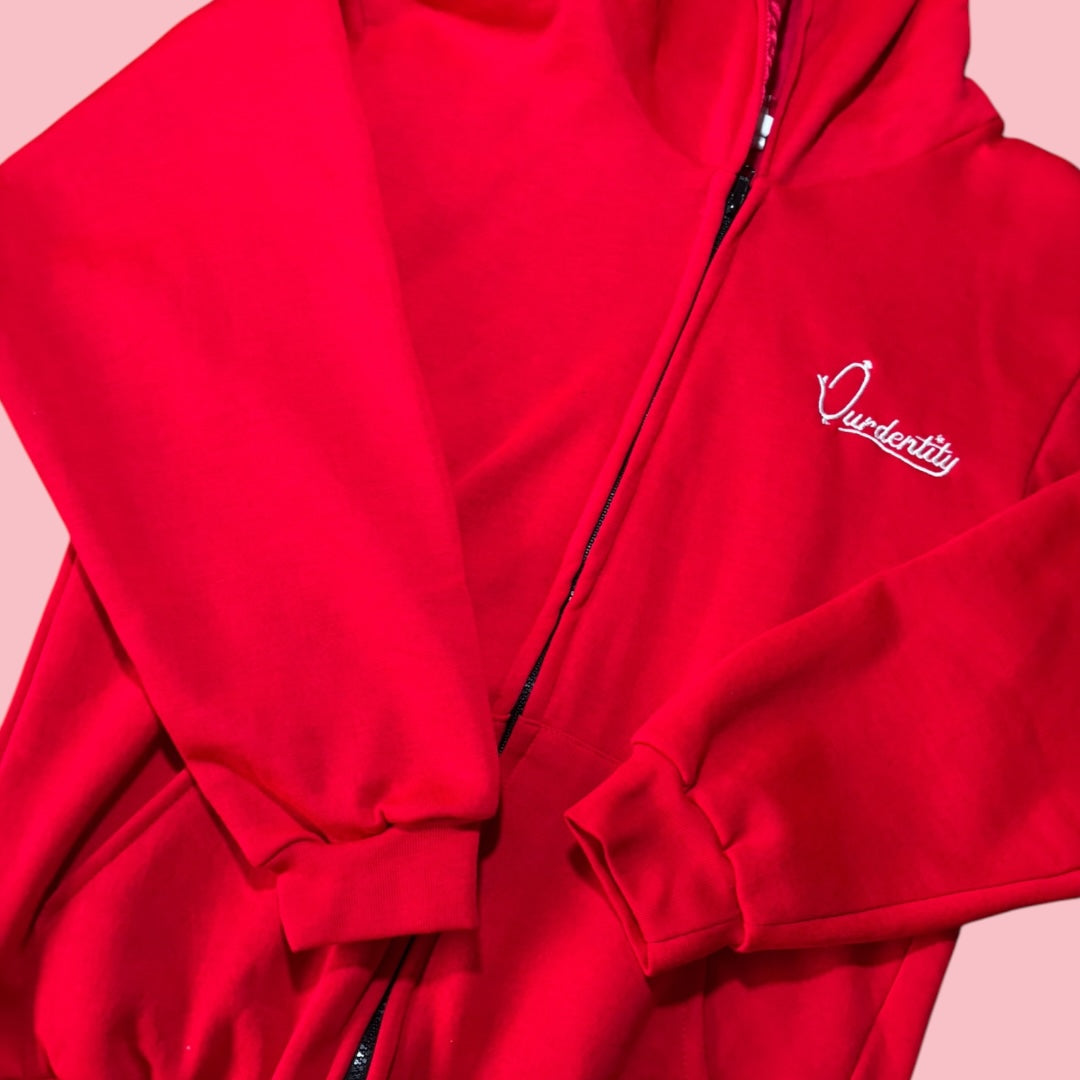 Satin Lined Red Full Zip Hoodie