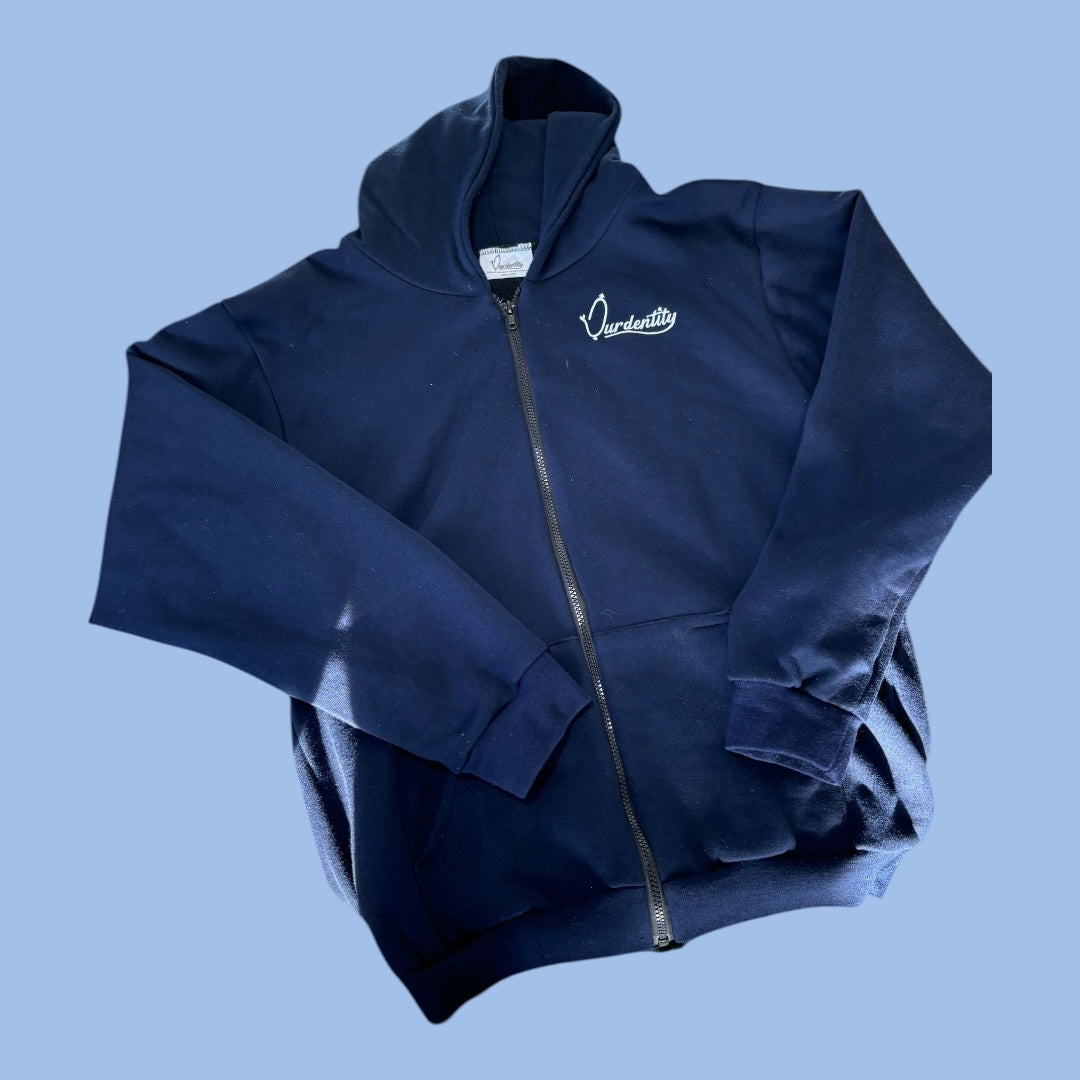 Navy Blue Zip Tracksuit with Open Ankle Bottoms