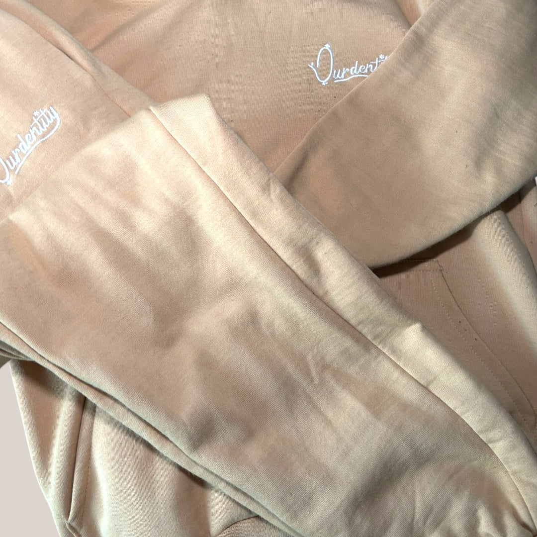 Caramel Overhead Tracksuit with Satin Lined Hood and Cuffed Bottoms