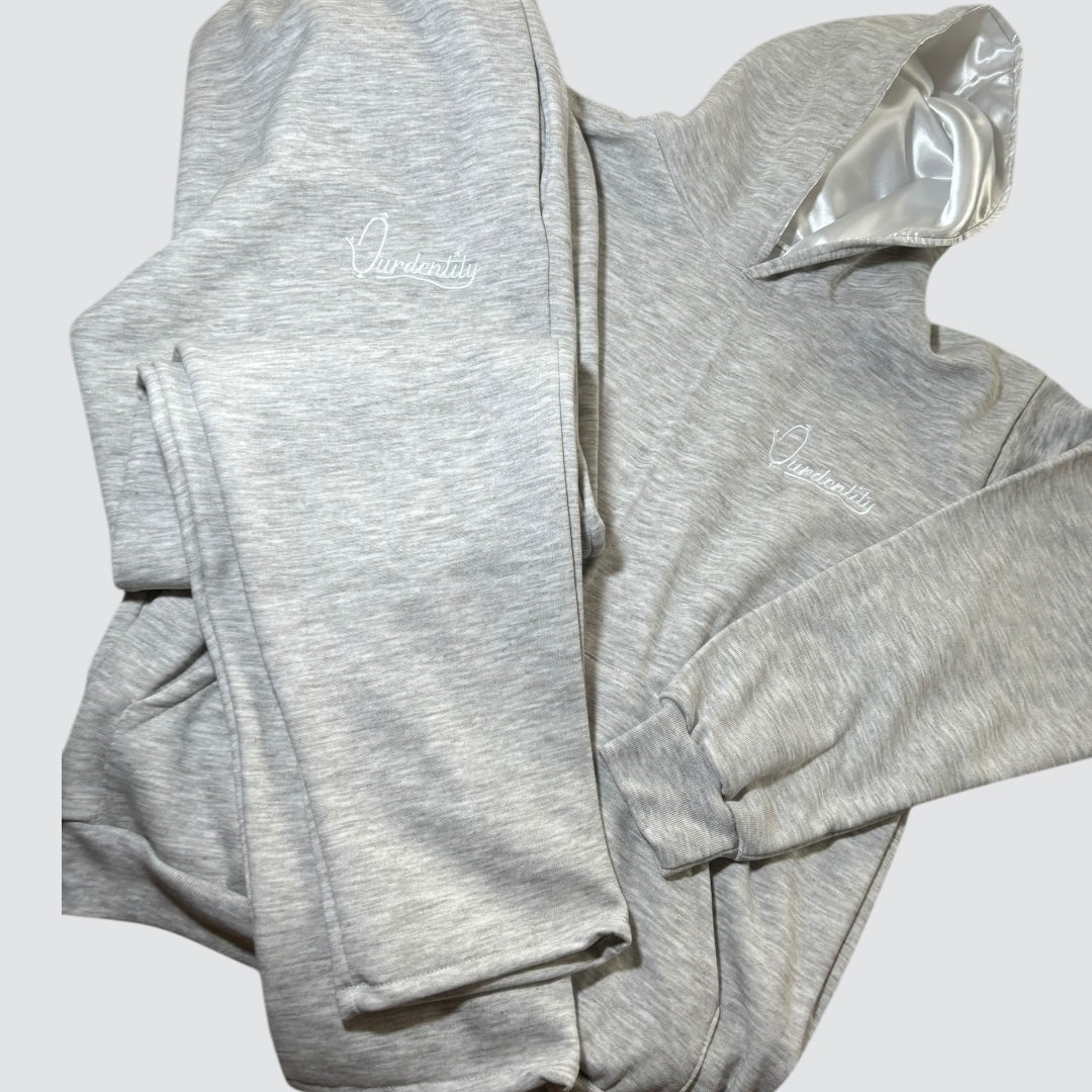 Silver Grey Overhead Tracksuit with Satin Lined Hood and Open Ankle Bottoms