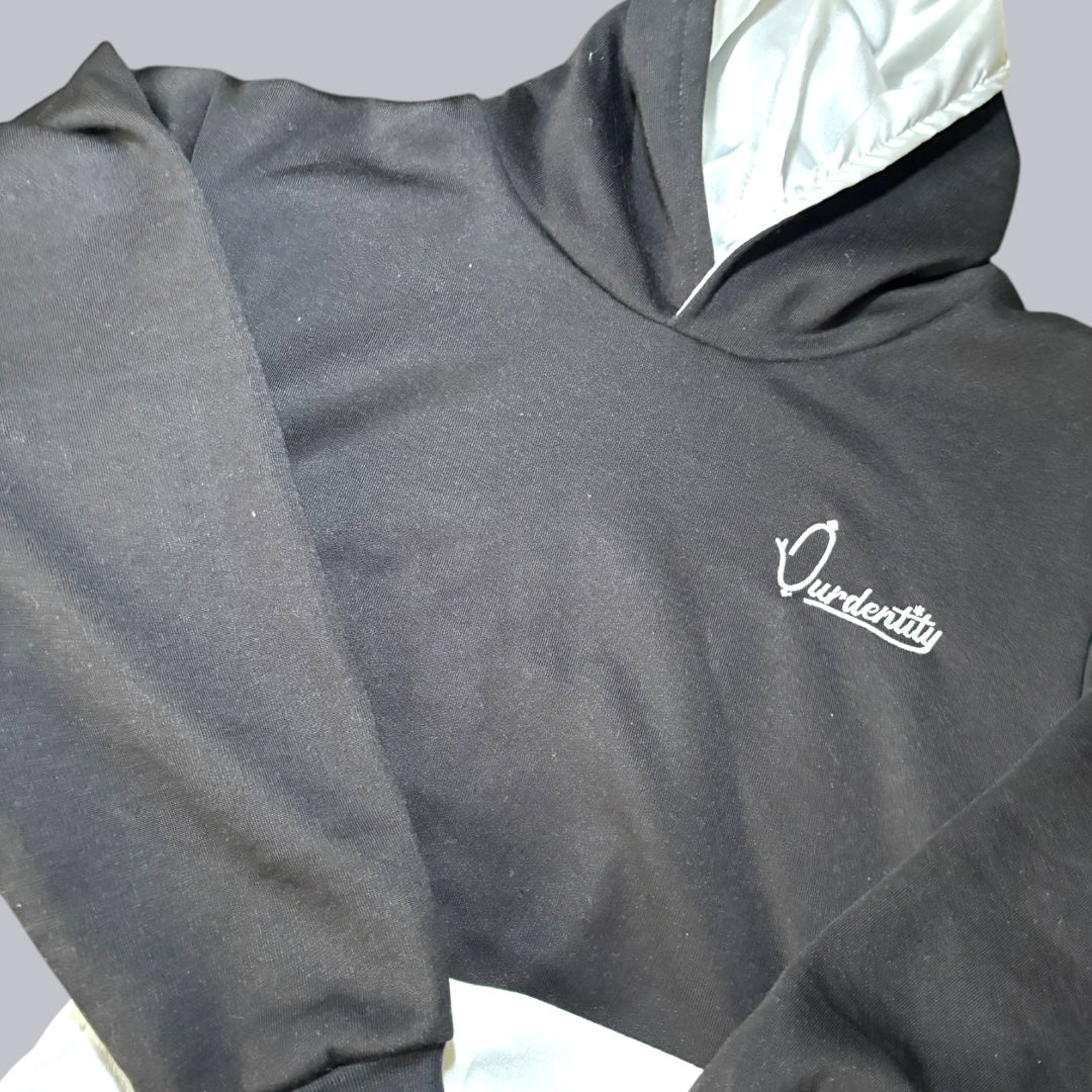 Satin Lined Black and White Overhead Hoodie