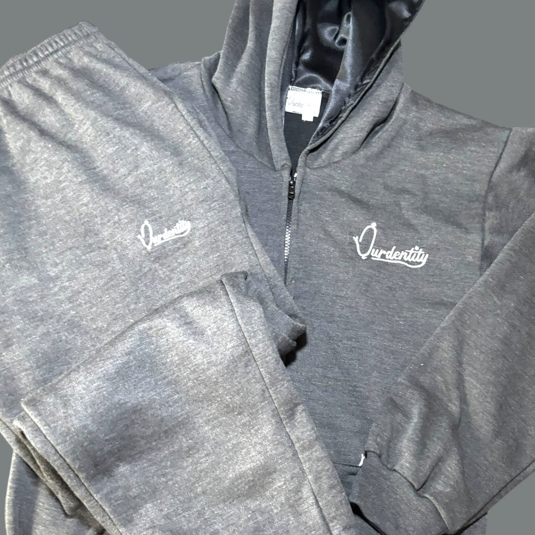 Raven Grey Overhead Tracksuit with Satin Lined Hood and Cuffed Bottoms