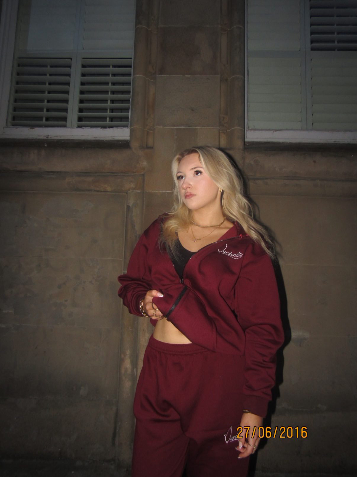 Dark Wine Zip Tracksuit with Satin Lined Hood