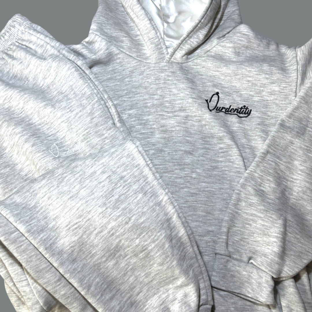 Silver Grey Overhead Tracksuit with Satin Lined Hood and Cuffed Bottoms