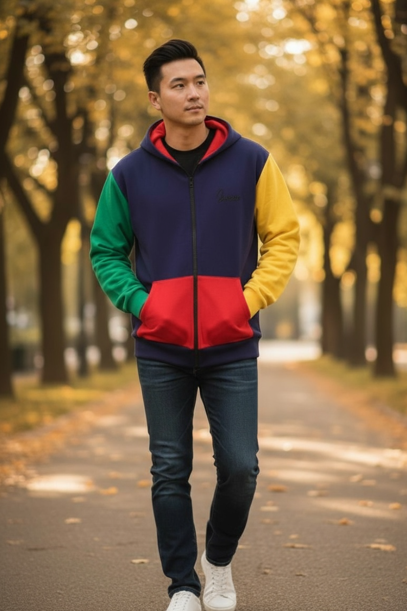 Colourblock Zip Hoodie Purple