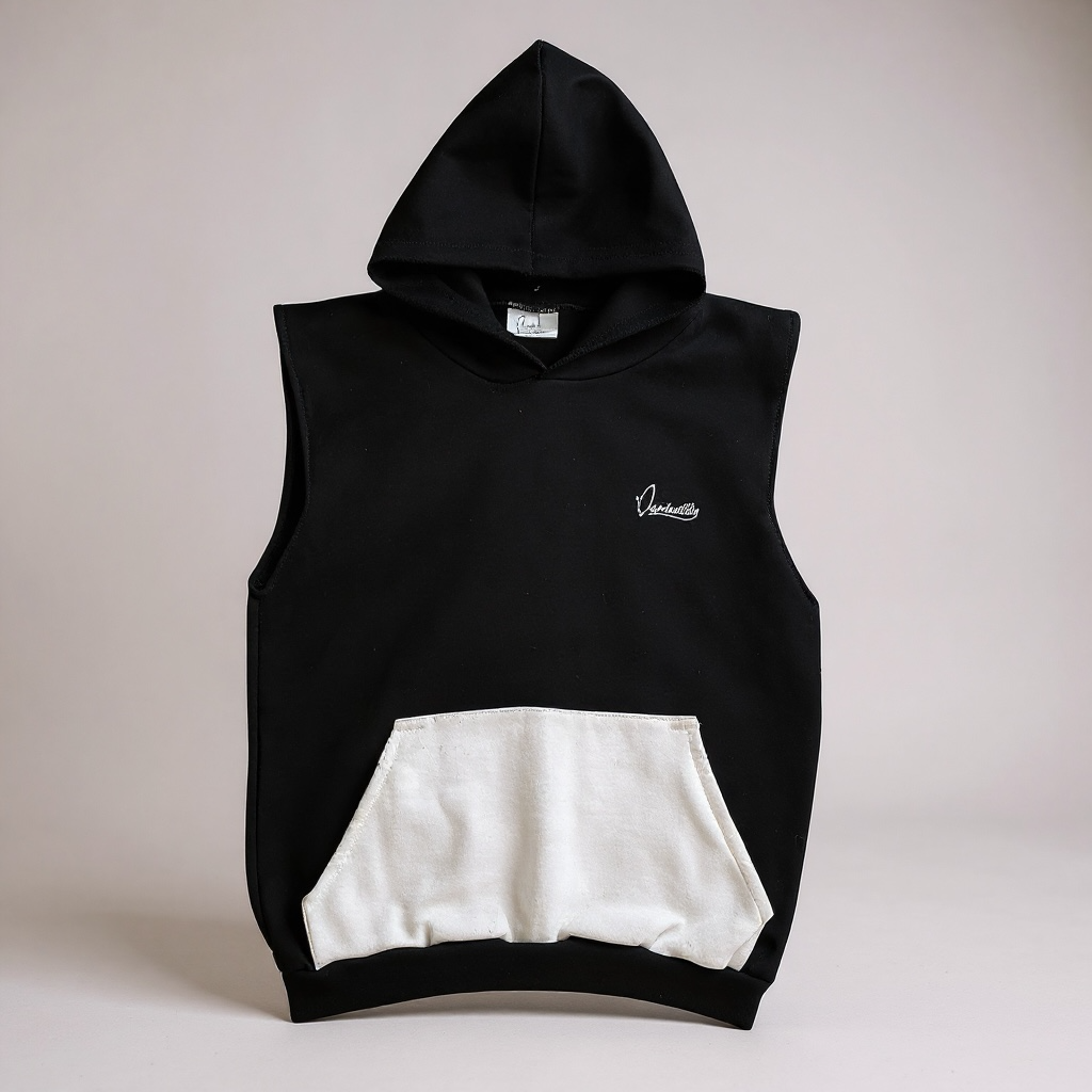 Black and White Sleeveless Hoodie