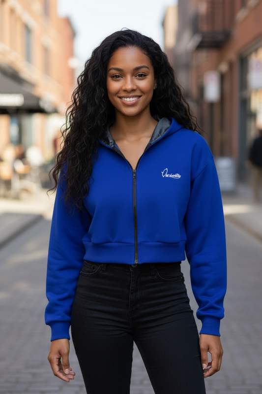 Royal Blue Crop Zip Hoodie