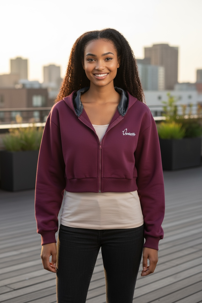 Dark Wine Crop Zip Hoodie